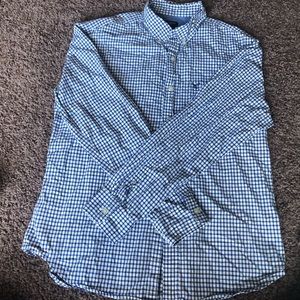 Men’s blue and white checker button down